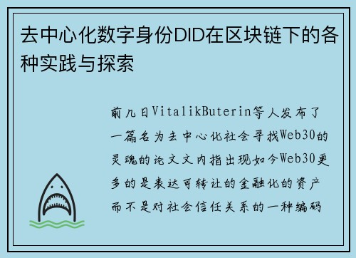 去中心化数字身份DID在区块链下的各种实践与探索